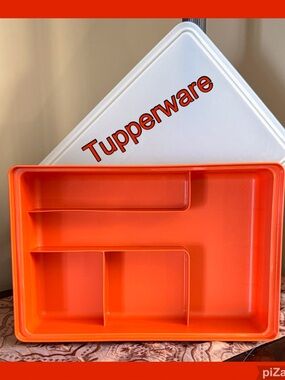 Tupperware Orange and White Compartment Rectangle Storage Container
